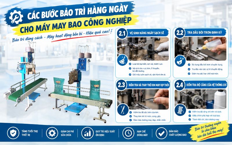 Các bước bảo trì hàng ngày cho máy may bao công nghiệp