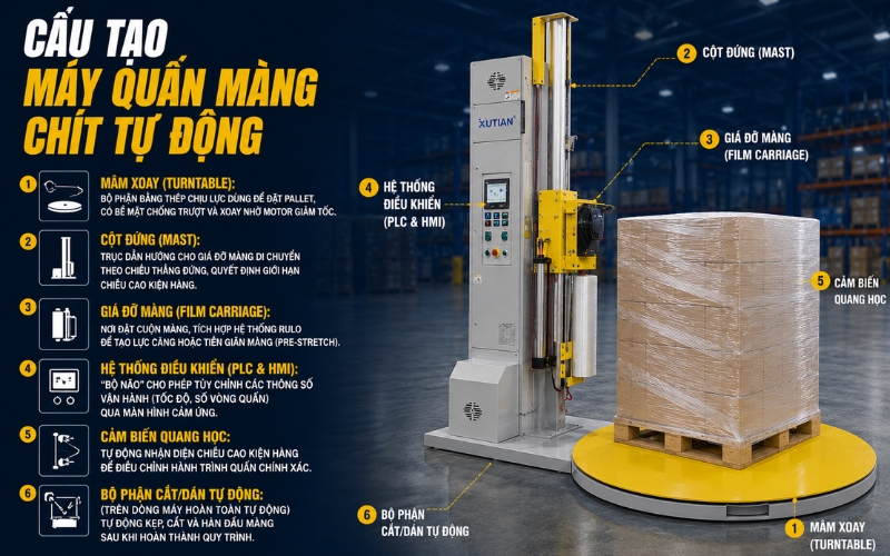 Cấu tạo máy quấn màng chít tự động
