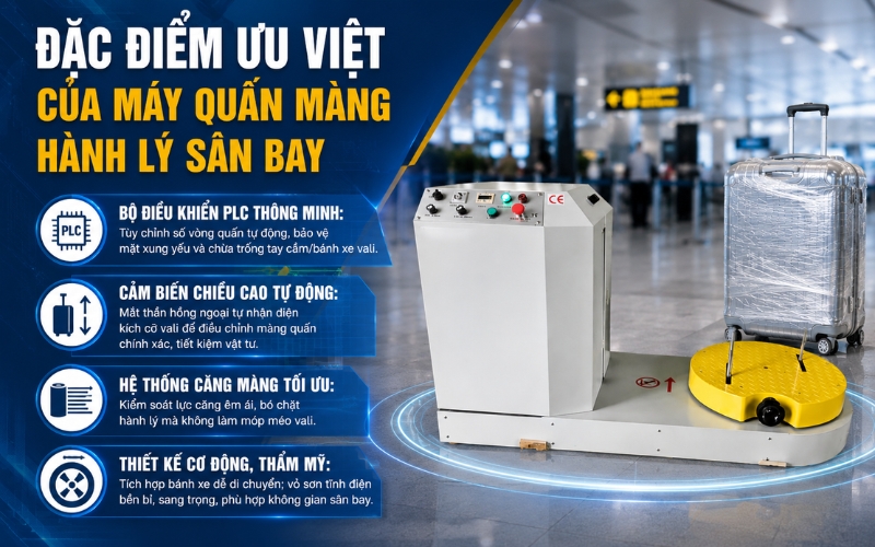 Đặc điểm ưu việt của máy quấn màng hành lý sân bay