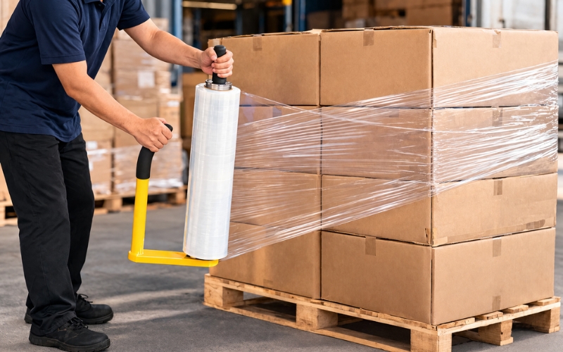 Hướng dẫn dùng dụng cụ quấn màng pe bằng tay