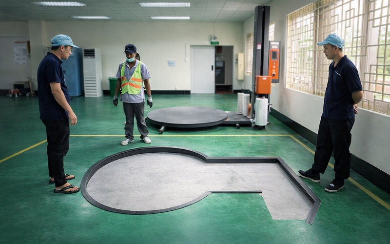 Hướng dẫn lắp âm sàn máy quấn pallet