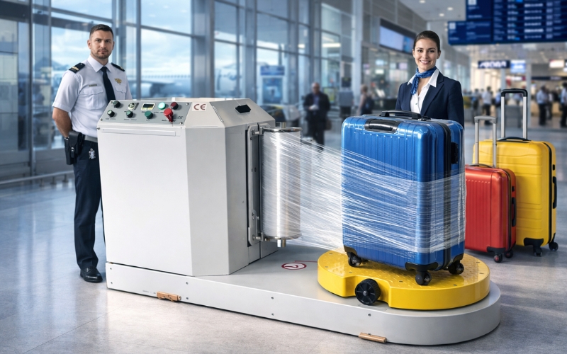 Lợi ích của máy quấn màng hành lý sân bay