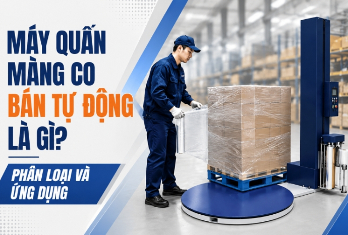 Máy quấn màng co bán tự động là gì? Phân loại và ứng dụng
