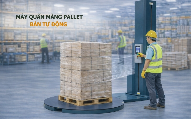 Máy quấn màng co pallet bán tự động