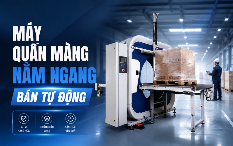 Máy quấn màng nằm ngang bán tự động