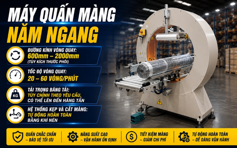 Thiết bị quấn màng nằm ngang