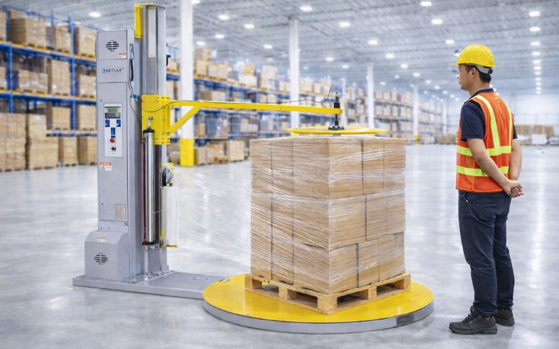 Máy quấn màng pallet tự động bàn xoay