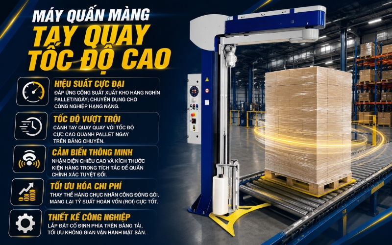 Máy quấn màng tự động dạng tay quay tốc độ cao