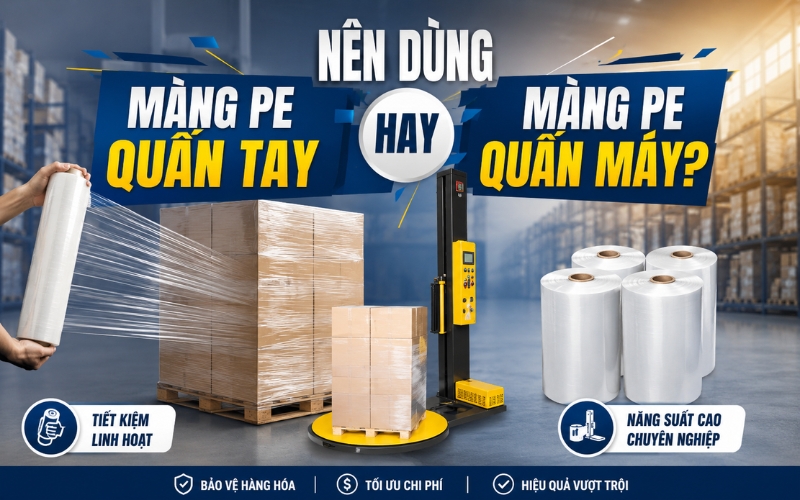 Nên dùng màng PE quấn tay hay màng PE quấn máy?