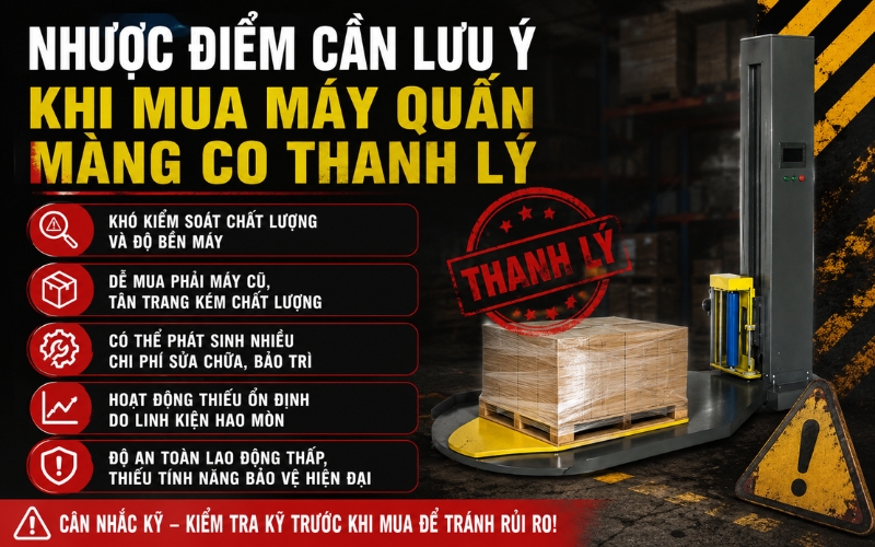 Nhược điểm cần lưu ý khi mua máy quấn màng co thanh lý