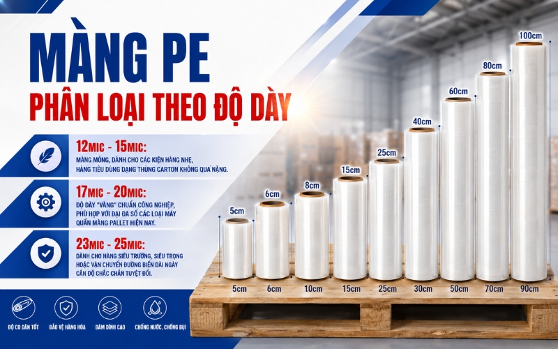 Phân loại màng PE quấn máy theo độ dày