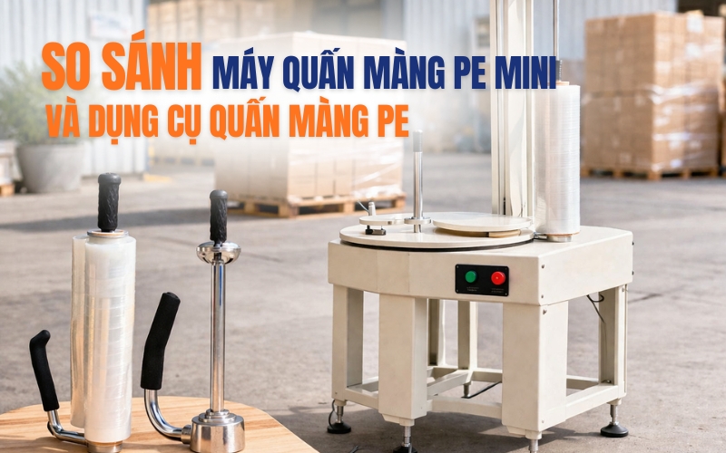 So sánh máy quấn màng pe mini và dụng cụ quấn màng pe