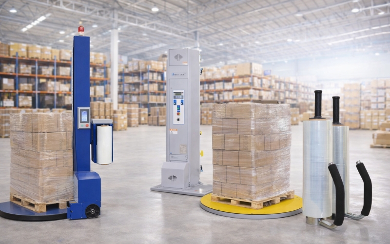 So sánh nhanh quấn tay và máy quấn màng co pallet