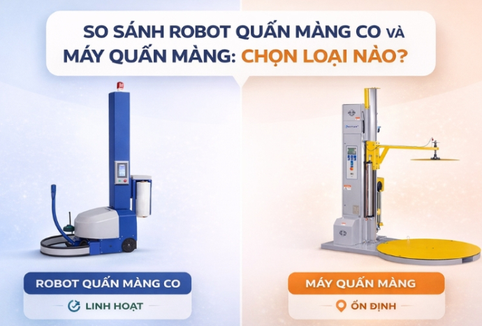 So sánh robot quấn màng co và máy quấn màng: chọn loại nào?