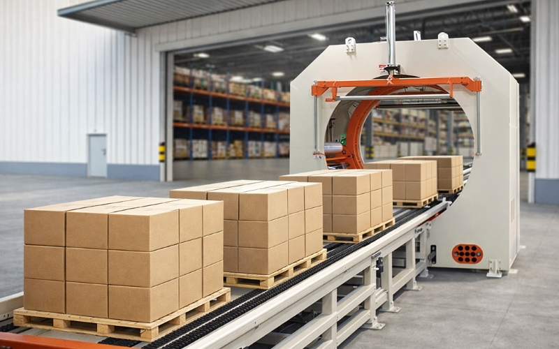 Thiết bị quấn màng co nằm ngang