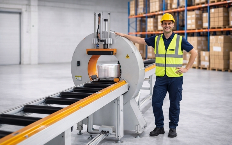 Thiết bị quấn màng nằm ngang